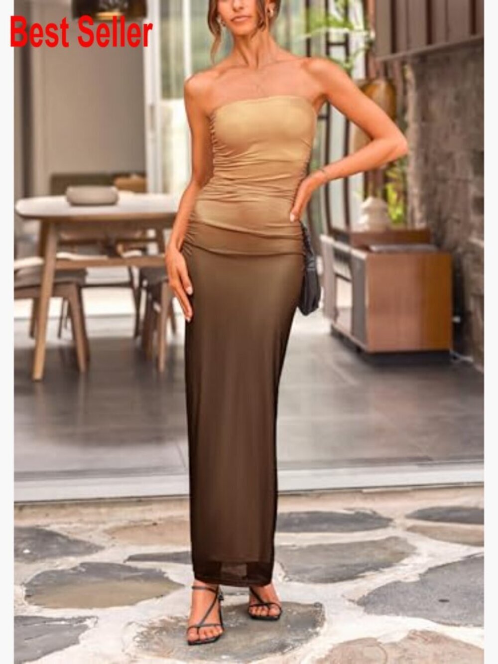 Strapless Tube Top Maxi Bodycon Dress with Mesh - Picture 6 of 7